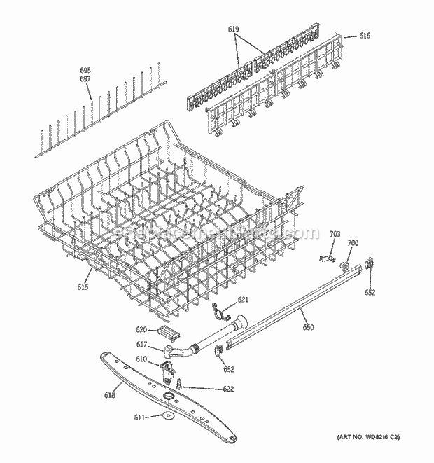 GE GLD5700N10BB Dishwasher Upper Rack Assembly Diagram
