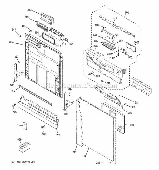 GE GLD5900N00BB Dishwasher Escutcheon & Door Assembly Diagram