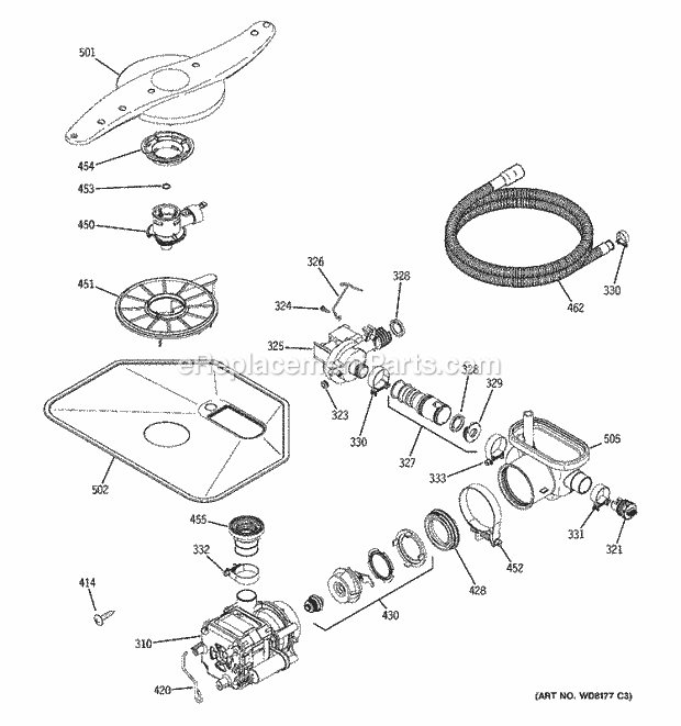 GE GLD6260L00SS Dishwasher Motor - Pump Mechanism Diagram