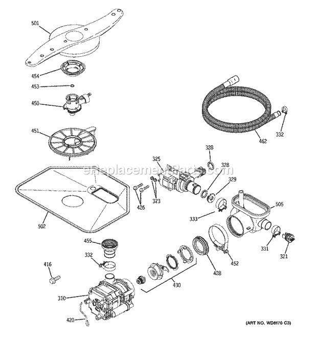 GE GLD6600N20BB Dishwasher Motor - Pump Mechanism Diagram