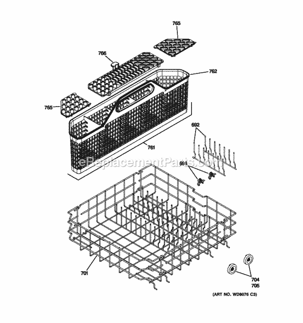 GE GLD8700N20BB Lower Rack Assembly Diagram