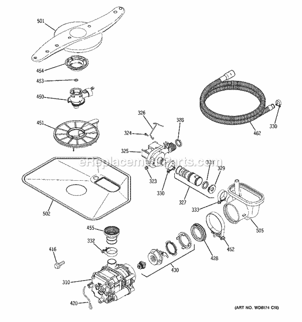 GE GLDL500N00CC Dishwasher Motor - Pump Mechanism Diagram