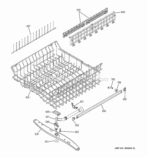 GE GLDL500N00CC Dishwasher Upper Rack Assembly Diagram