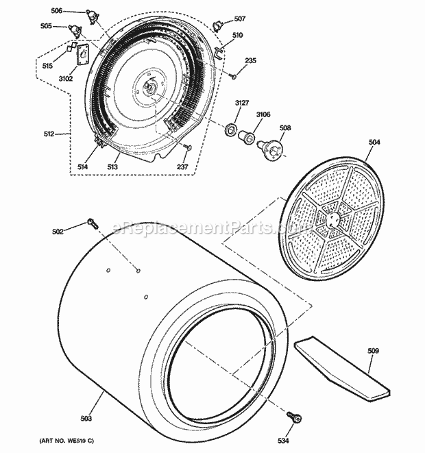 GE GRDN510EM1WS Drum Diagram