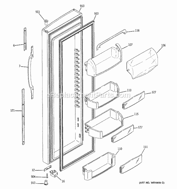 GE GSC22KGRABB Refrigerator Fresh Food Door Diagram