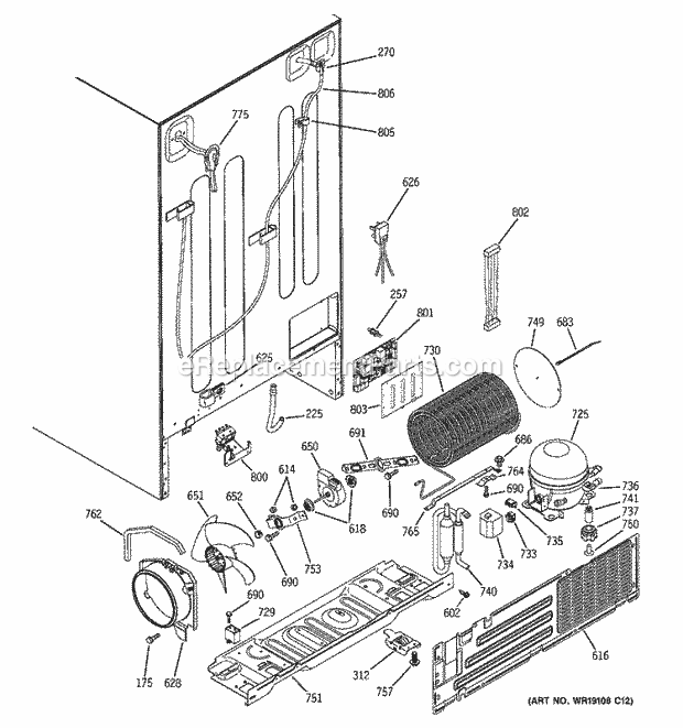 GE GSC22KGRABB Refrigerator Sealed System & Mother Board Diagram