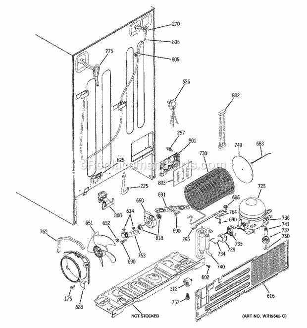 GE GSC22KGRCWW Refrigerator Sealed System & Mother Board Diagram