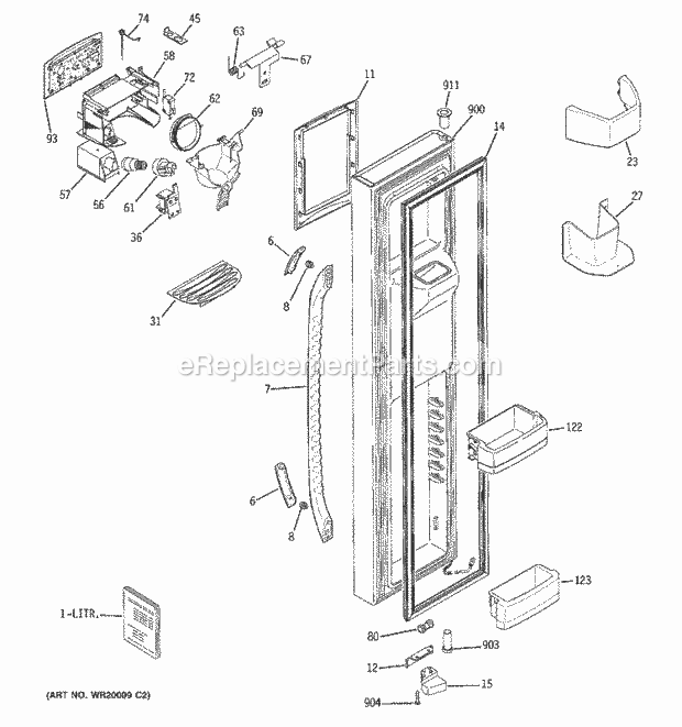 GE GSC22QGTAWW Refrigerator Freezer Door Diagram