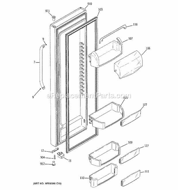 GE GSC23KSTASS Refrigerator Fresh Food Door Diagram