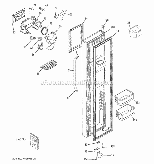 GE GSC23KSTESS Refrigerator Freezer Door Diagram