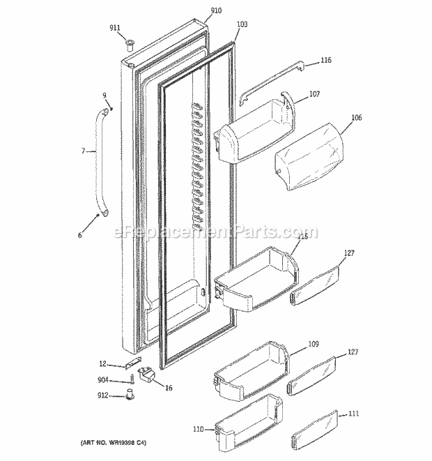 GE GSC23KSTESS Refrigerator Fresh Food Door Diagram