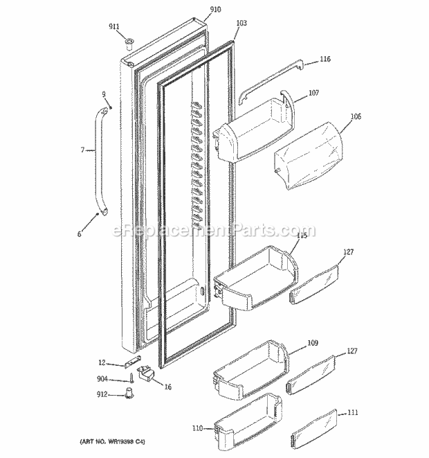 GE GSC23LSRCSS Refrigerator Fresh Food Door Diagram