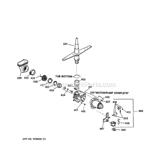 GE GSC3400ZZ0BL Dishwasher Motor - Pump Mechanism Diagram