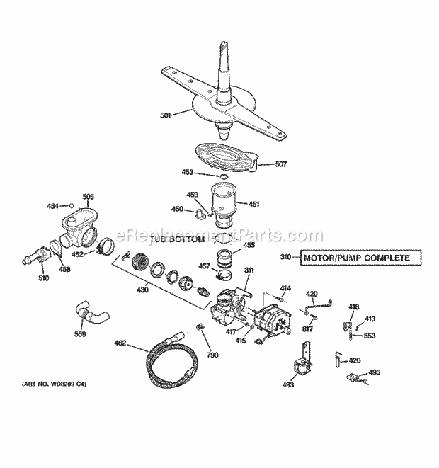 GE GSD1100N10WW Dishwasher Motor - Pump Mechanism Diagram