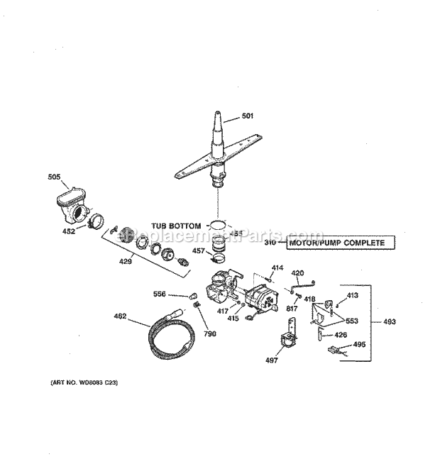 GE GSD1200G02WW Dishwasher Motor - Pump Mechanism Diagram