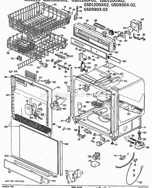 GE GSD1200P02 Dishwasher Section Diagram