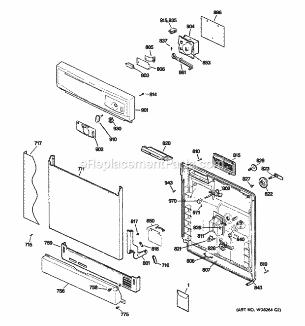 GE GSD1300N15WW Escutcheon & Door Assembly Diagram