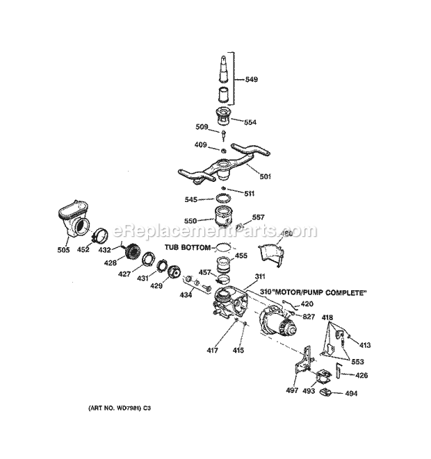 GE GSD1910X66AA Dishwasher Motor Pump Mechanism Diagram