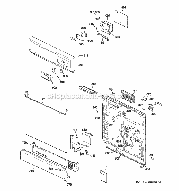 GE GSD2100N10WW Dishwasher Escutcheon & Door Assembly Diagram