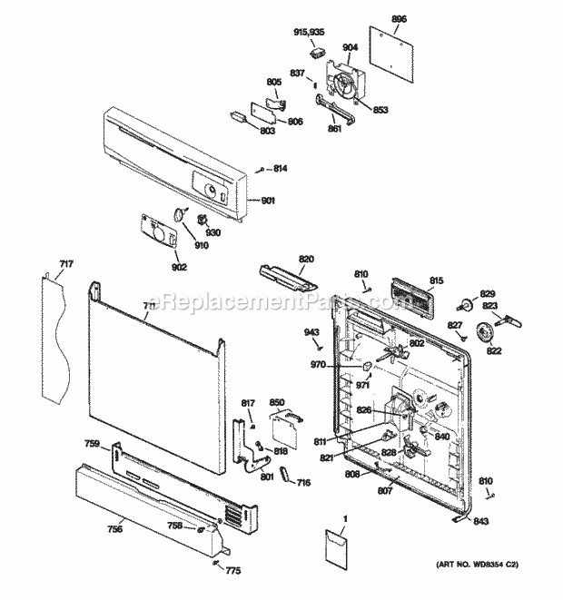 GE GSD2100R15WW Escutheon & Door Assembly Diagram