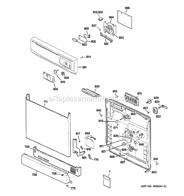 GE GSD2100V35WW Escutcheon & Door Assembly Diagram