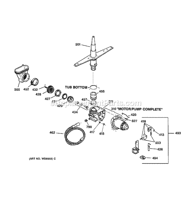 GE GSD2200Z04WH Dishwasher Motor - Pump Mechanism Diagram