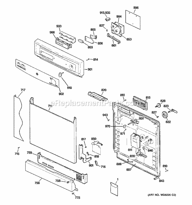 GE GSD3300N00BB Dishwasher Escutcheon & Door Assembly Diagram