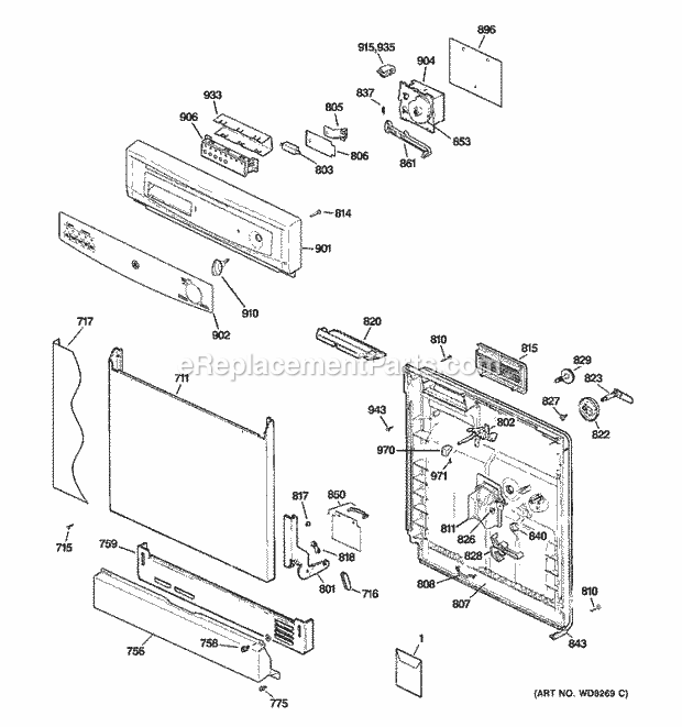 GE GSD3300N10BB Dishwasher Escutcheon & Door Assembly Diagram