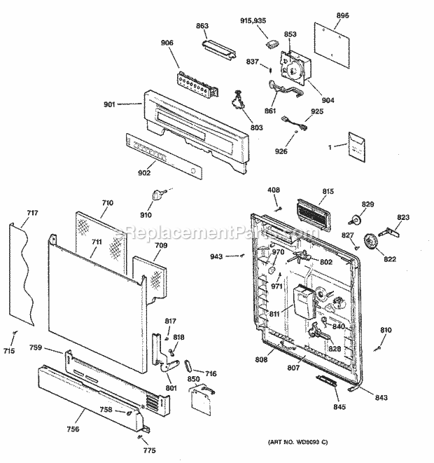 GE GSD3400G00WW Dishwasher Escutcheon & Door Assembly Diagram