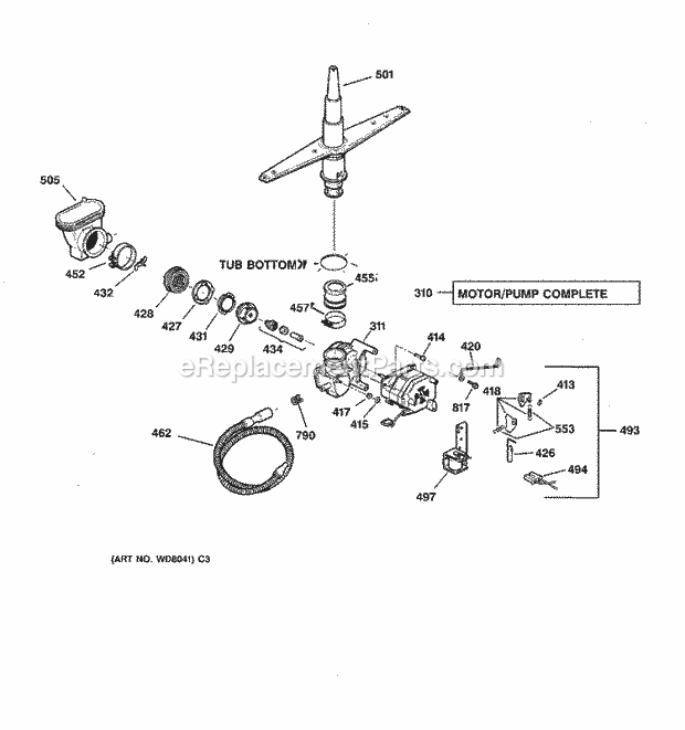 GE GSD3430Z07WW Dishwasher Motor - Pump Mechanism Diagram