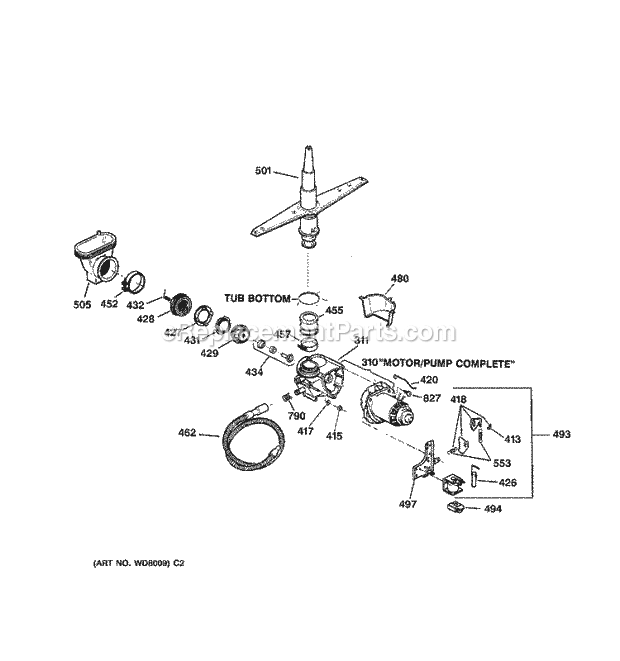 GE GSD3630Z00WW Dishwasher Motor - Pump Mechanism Diagram