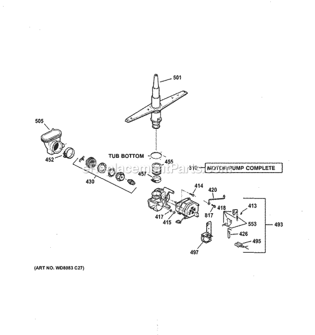 GE GSD3900L00WW Dishwasher Motor-Pump Mechanism Diagram