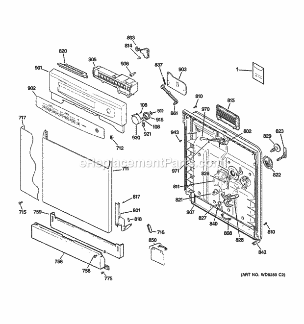 GE GSD4000D00BB Escutcheon & Door Assembly Diagram