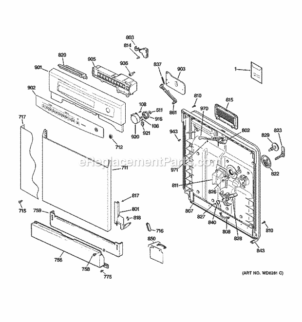 GE GSD4000N10BB Dishwasher Escutcheon & Door Assembly Diagram