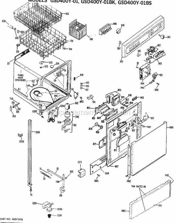 GE GSD400Y-01BK Ge Dishwashers Section Diagram
