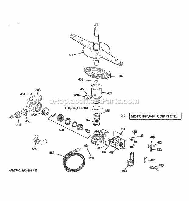 GE GSD4060N00SS Dishwasher Motor - Pump Mechanism Diagram