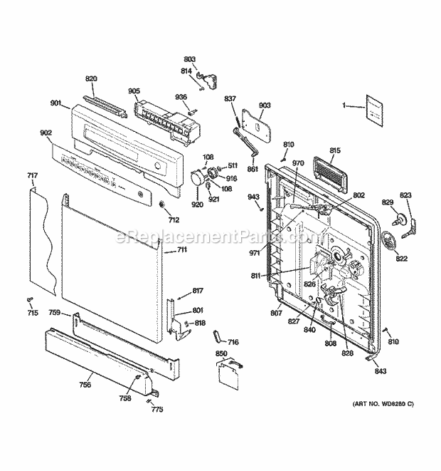 GE GSD4060N10SS Dishwasher Escutcheon & Door Assembly Diagram