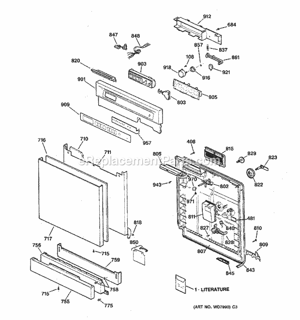 GE GSD4210X72AA Dishwasher Escutcheon & Door Assembly Diagram