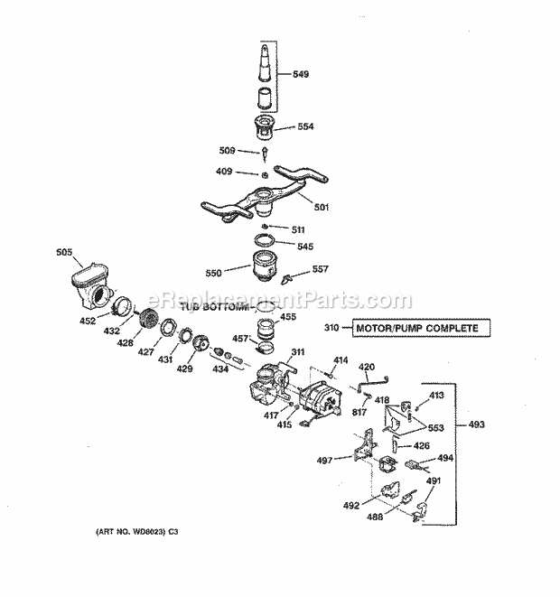 GE GSD4210X72AA Dishwasher Motor - Pump Mechanism Diagram