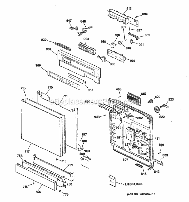 GE GSD4220X73BB Dishwasher Escutcheon & Door Assembly Diagram