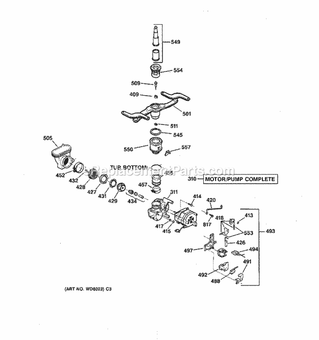 GE GSD4220X73BB Dishwasher Motor - Pump Mechanism Diagram