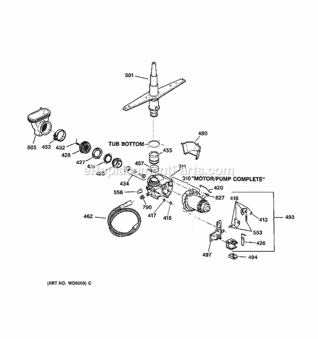 GE GSD500X-72AW Dishwasher Motor - Pump Mechanism Diagram