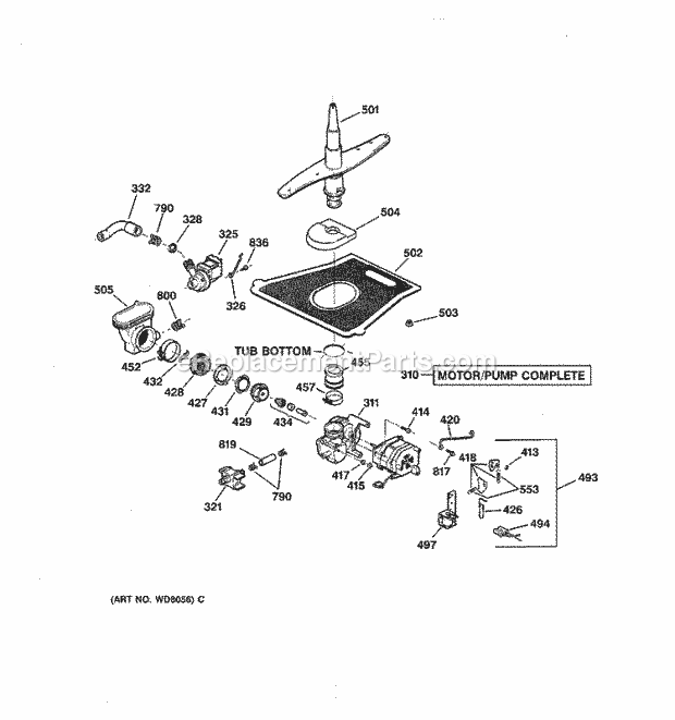 GE GSD5110D01AA Dishwasher Motor - Pump Mechanism Diagram