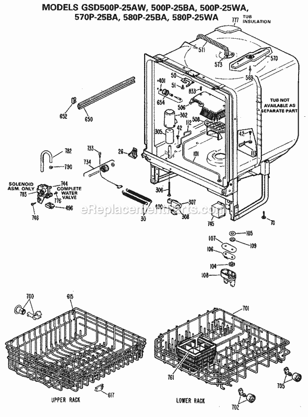 GE GSD580P-25WA Dishwasher Section Diagram