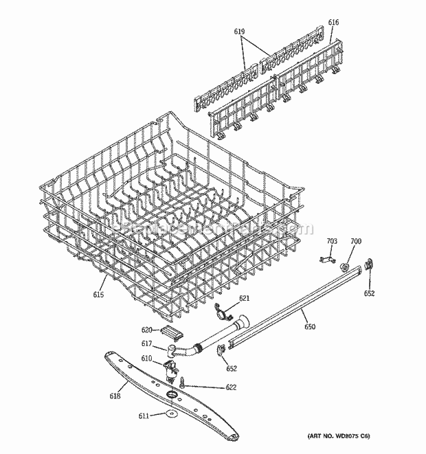 GE GSD6500J03BB Dishwasher Upper Rack Assembly Diagram