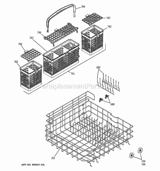 GE GSD6600G00CC Dishwasher Lower Rack Assembly Diagram