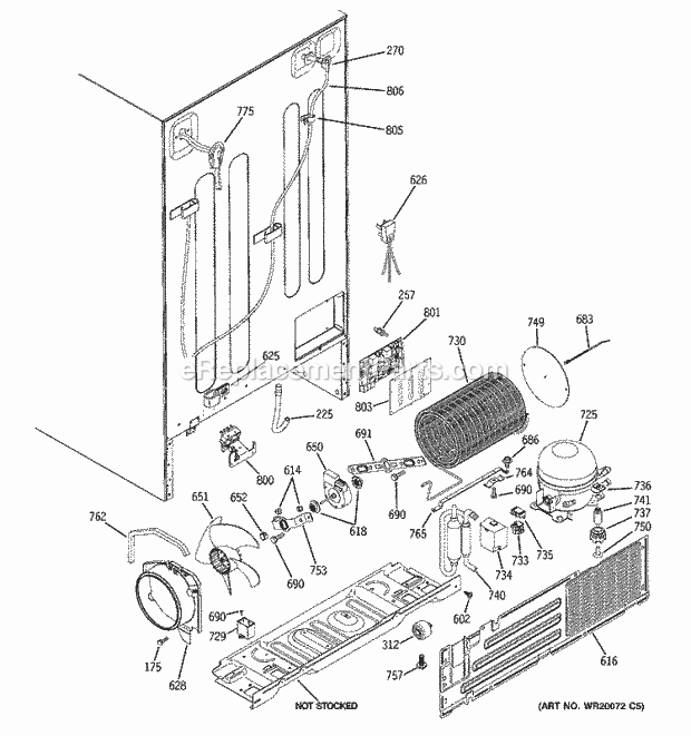GE GSF25KGWAWW Refrigerator W Series Sealed System & Mother Board Diagram
