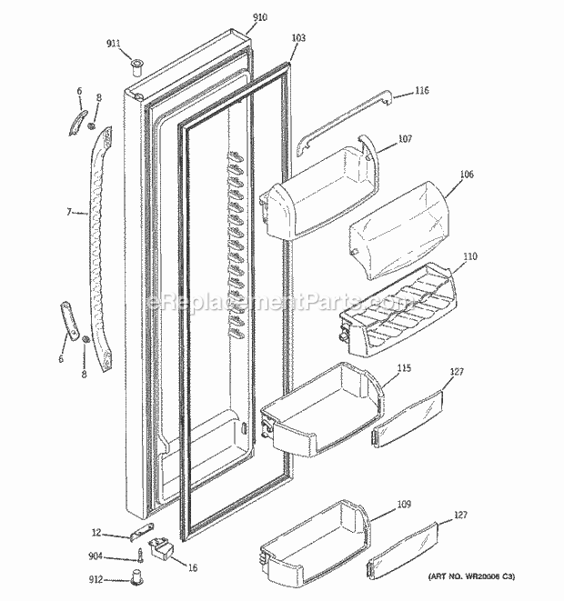 GE GSF25KGWCBB Refrigerator W Series Fresh Food Door Diagram