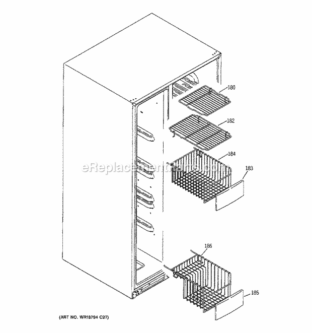 GE GSF25TGTABB Refrigerator Freezer Shelves Diagram