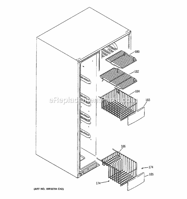 GE GSF25TGTEBB Refrigerator Freezer Shelves Diagram